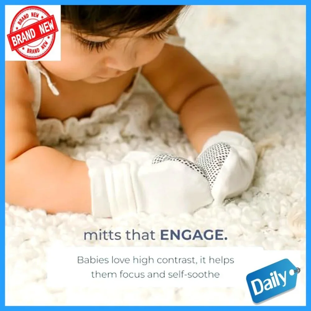 Organic Baby Mittens Stay-On Adjustable Velcro Closure Preemie to 6M